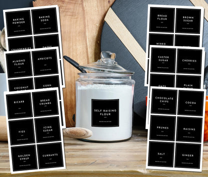 stick on black pantry baking labels for kitchen stickers