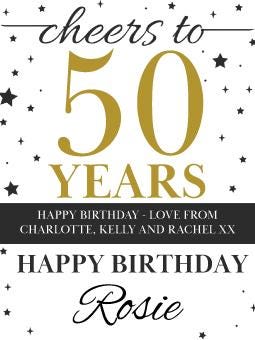 50th Birthday Gift Personalised Wine Bottle Label Sticker - Cheers To 50 Custom Present
