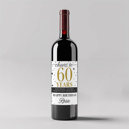 60th birthday gift for her wine bottle personalised sticker label custom