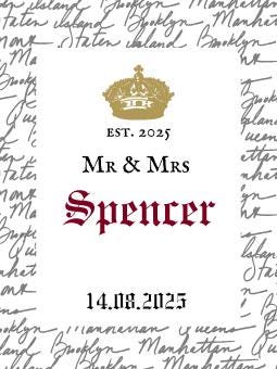 Personalised Old English Wedding Wine Bottle Sticker Label Surname & Date