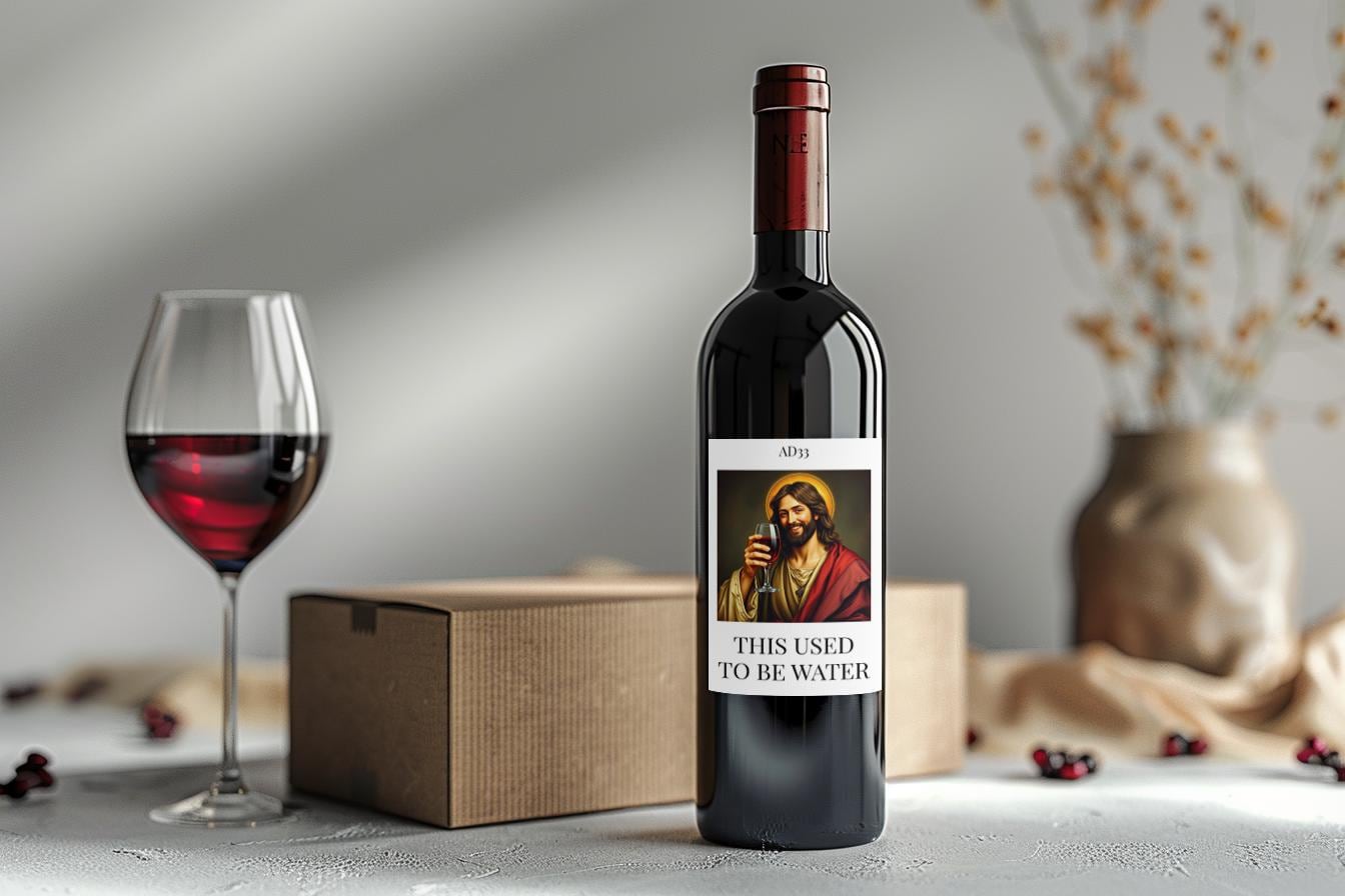 funny Jesus wine bottle label sticker gift Christmas secret santa idea