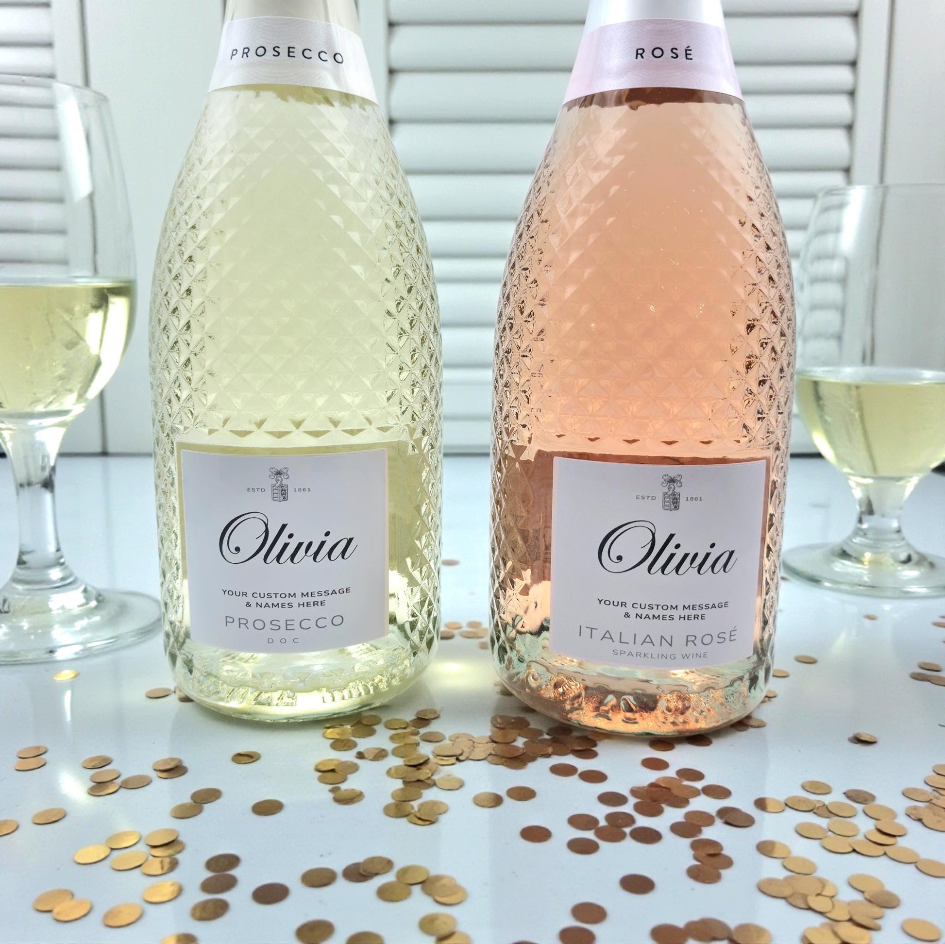 personalised prosecco bottle name message bottle label stickers