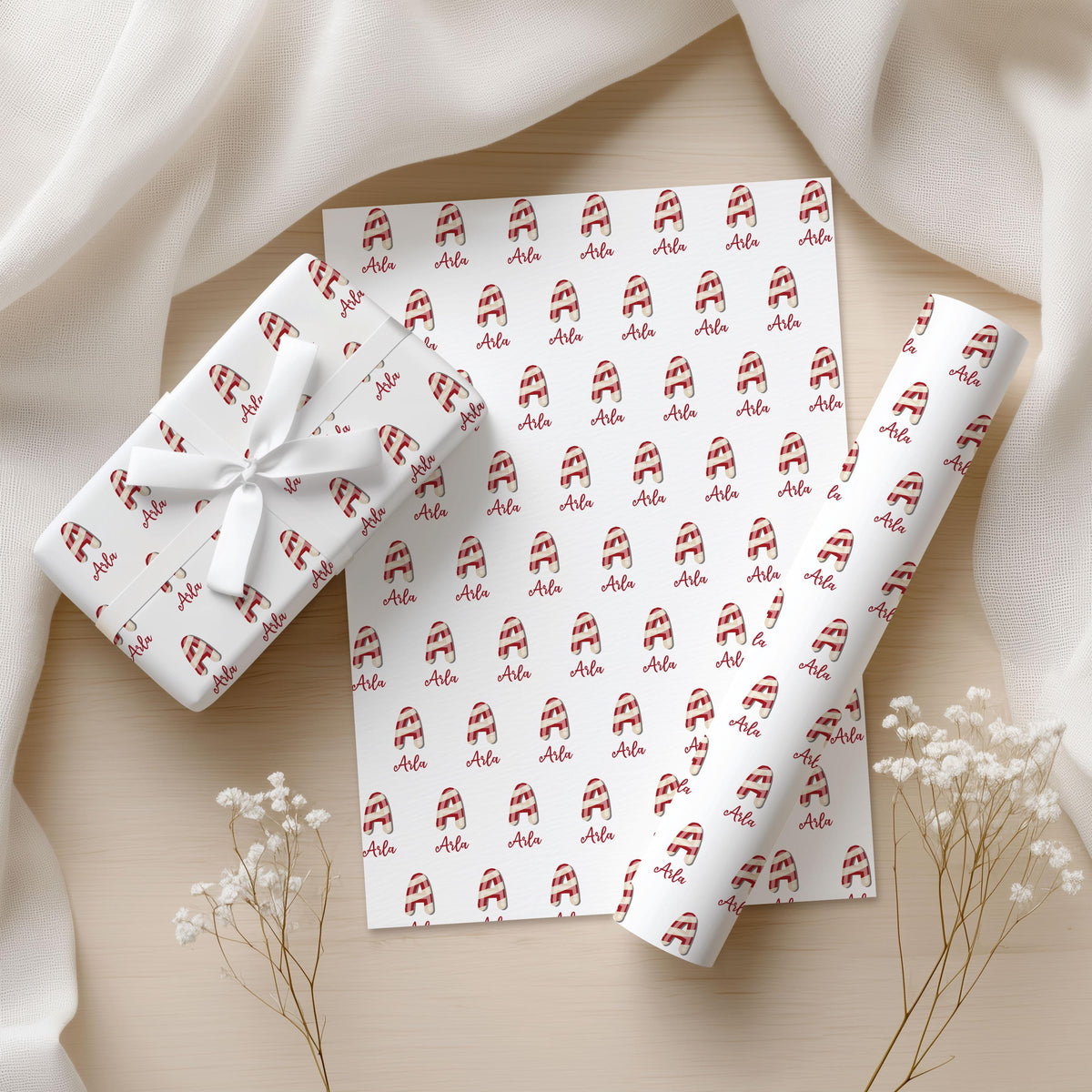 personalised christmas wrapping paper gifts custom name initial kids children