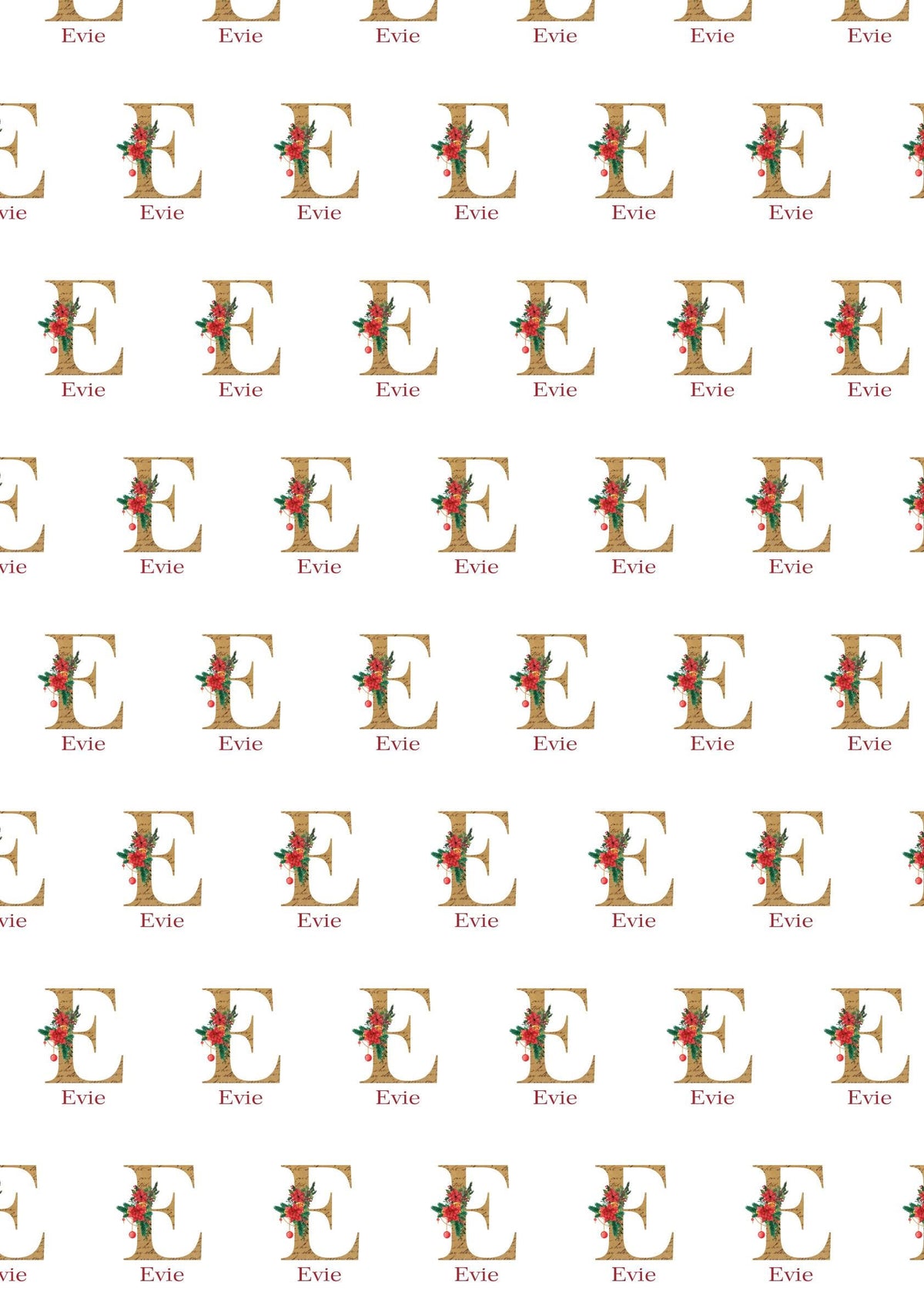 Personalised Christmas Wrapping Paper, Custom Name and Initial 90gsm Matte Gift Wrap