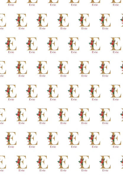 Personalised Christmas Wrapping Paper, Custom Name and Initial 90gsm Matte Gift Wrap