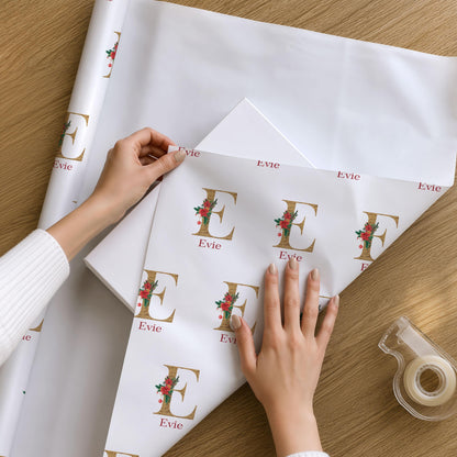 Personalised Christmas Wrapping Paper Initial & Name Kids Children Friends Family Custom Gift Wrap