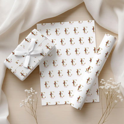 Personalised Christmas Wrapping Paper, Custom Name and Initial 90gsm Matte Gift Wrap