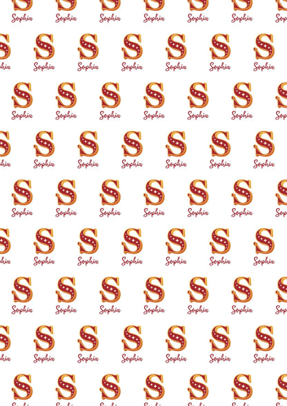 Personalised Christmas Wrapping Paper with Name & Monogram, Custom Xmas Gift Wrap Roll or Folded Sheets, Initial Holiday Present Paper