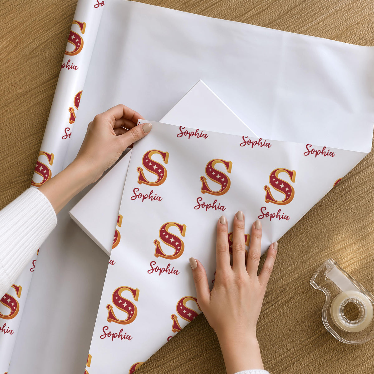 Personalised Christmas Wrapping Paper with Name & Monogram, Custom Xmas Gift Wrap Roll or Folded Sheets, Initial Holiday Present Paper