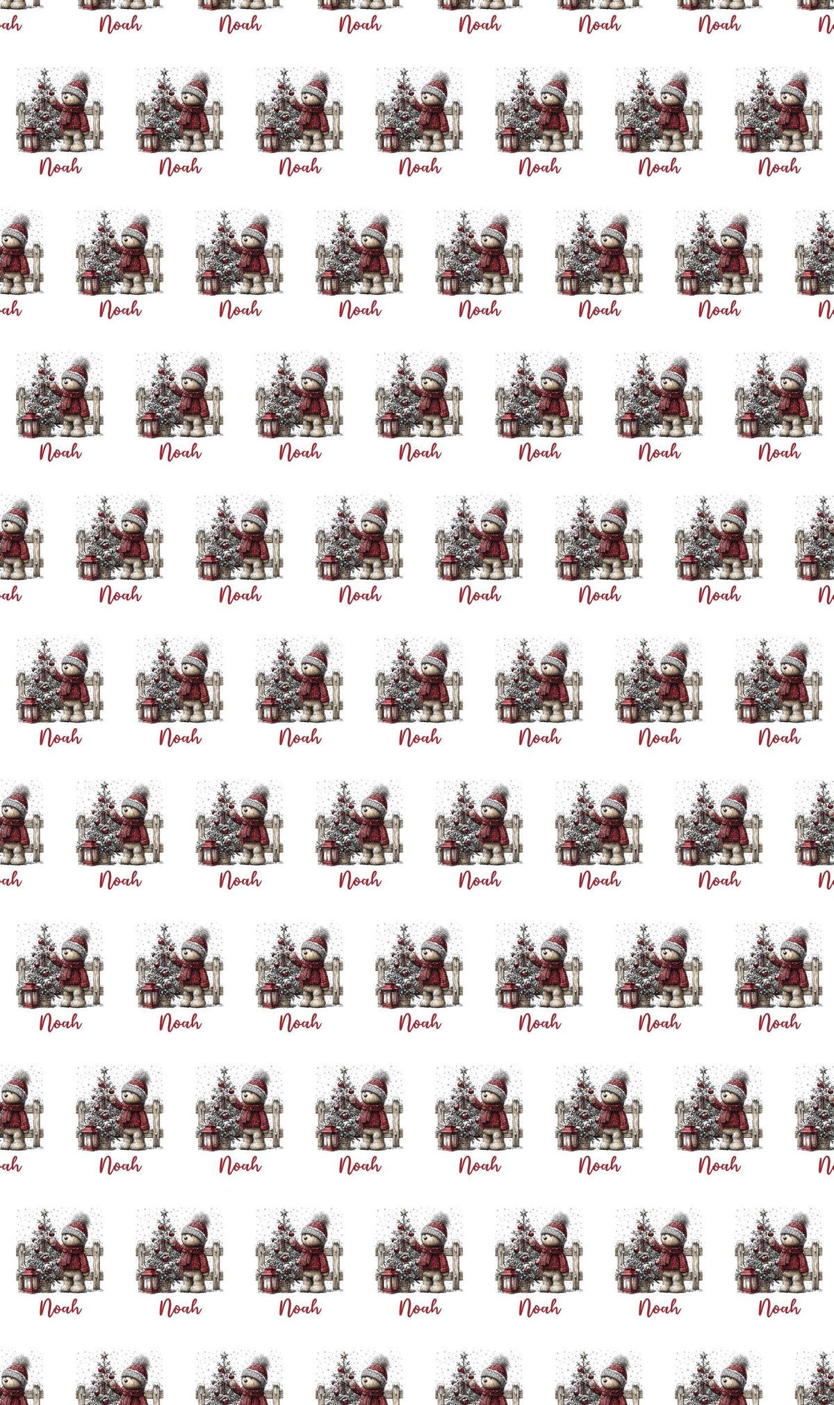 Personalised Teddy Bear Christmas Scene Wrapping Paper For Kids Children Custom Xmas Gift Wrap