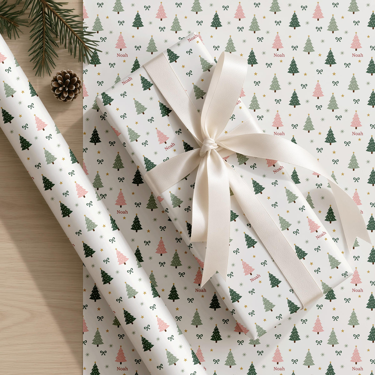 Personalised Christmas Wrapping Paper | Custom Name Christmas Tree Gift Wrap Sheet Roll For Kids Children Family