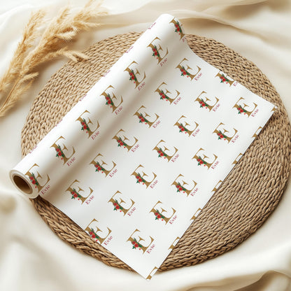 Personalised Christmas Wrapping Paper, Custom Name and Initial 90gsm Matte Gift Wrap