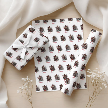 christmas teddy bear kids personalised wrapping paper custom gift wrap
