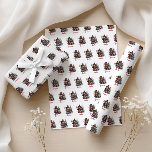 christmas teddy bear kids personalised wrapping paper custom gift wrap