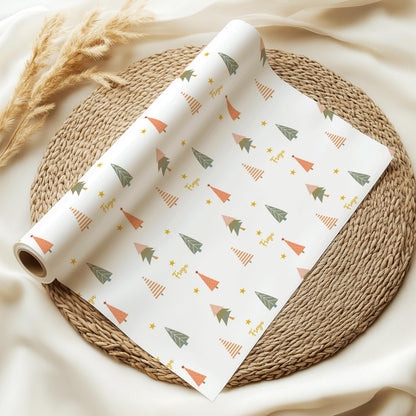Boho Cute Christmas Trees Custom Wrapping Paper For Kids Family Friends With Christmas Trees & Stars Personalised