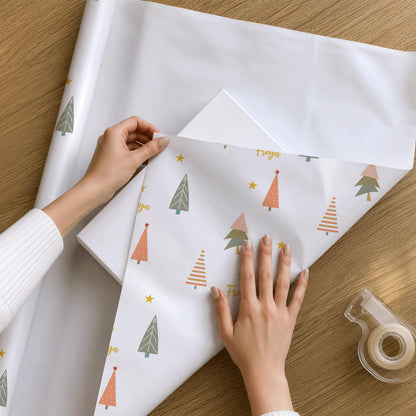 Boho Cute Christmas Trees Custom Wrapping Paper For Kids Family Friends With Christmas Trees & Stars Personalised