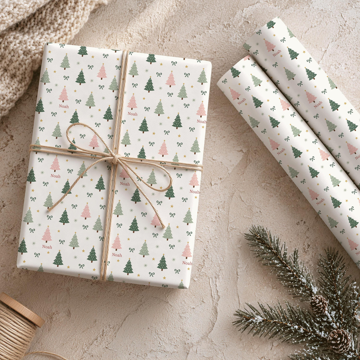 Custom Name Christmas Tree Wrapping Paper | Personalised Xmas Gift Wrap Kids & Friends
