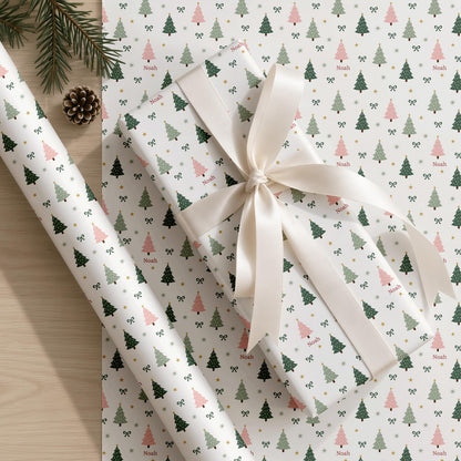Custom Name Christmas Tree Wrapping Paper | Personalised Xmas Gift Wrap Kids & Friends