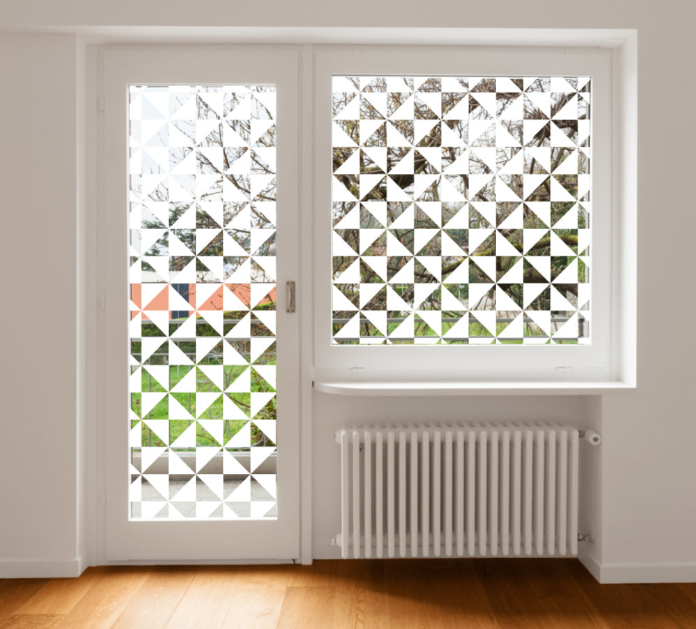 Geometric Pinwheel Triangle Clear Privacy Glass Film