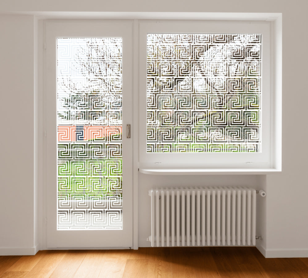 Slim Aztec Square Pattern Clear Privacy Window Glass Film