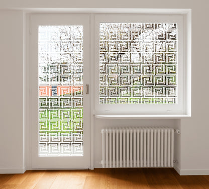 Slim Aztec Square Pattern Clear Privacy Window Glass Film