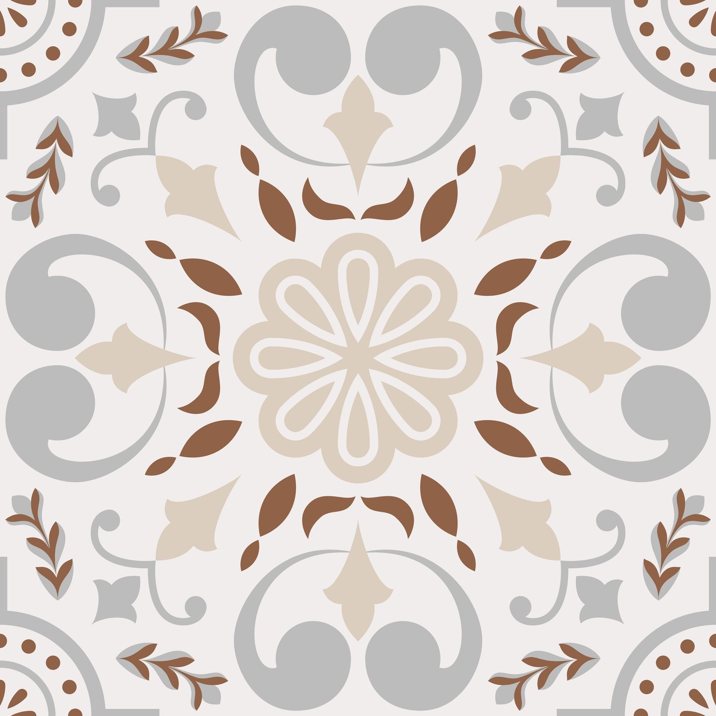 Greige Flower Petal Art Deco Pattern Floor & Wall Tile Stickers