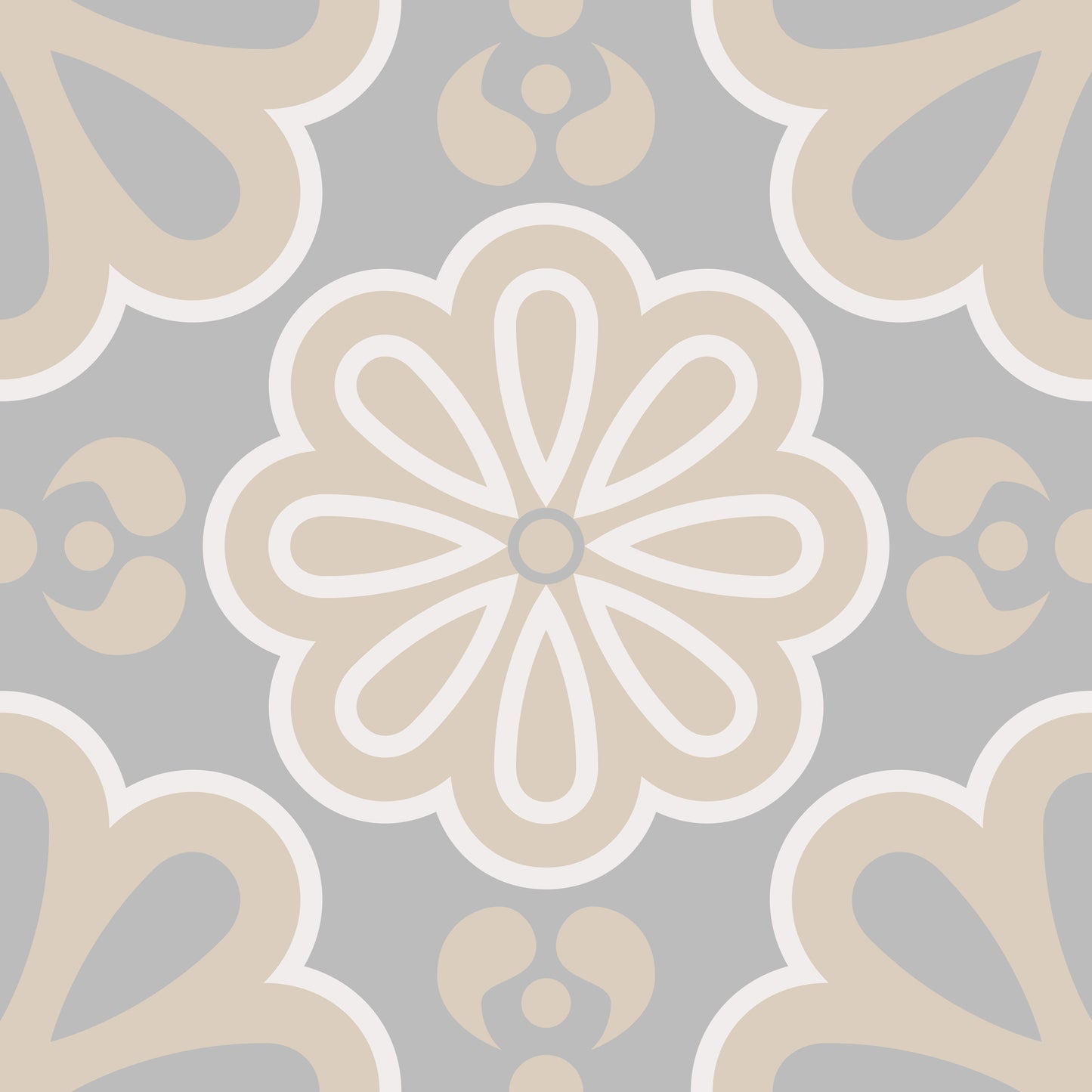 Cream Grey Flower Floor & Wall Tile Stickers