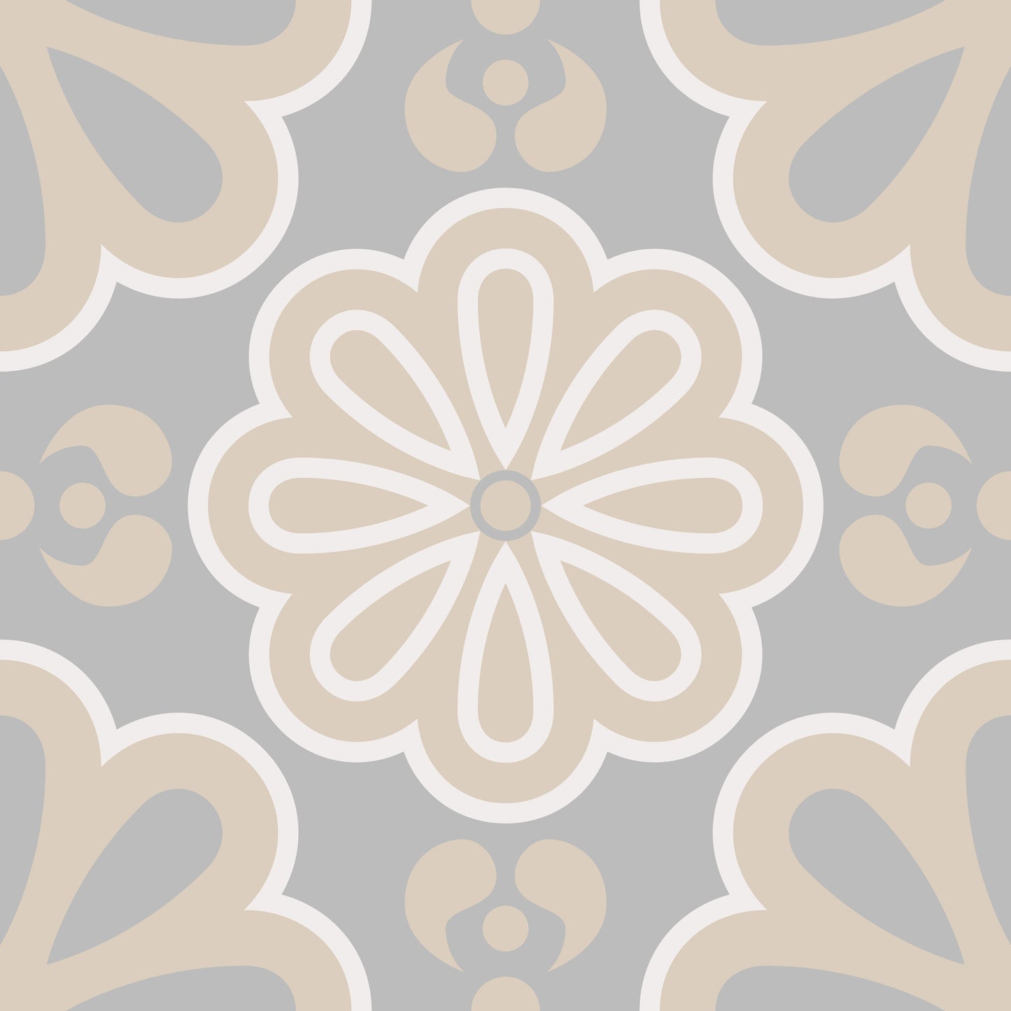 Cream Grey Flower Floor & Wall Tile Stickers