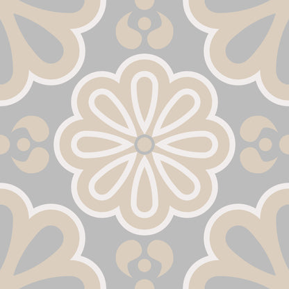 Cream Grey Flower Floor & Wall Tile Stickers