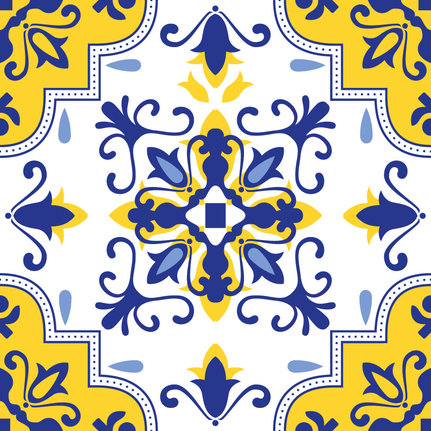 Blue & Yellow Regal Style Peel & Stick Tile Stickers