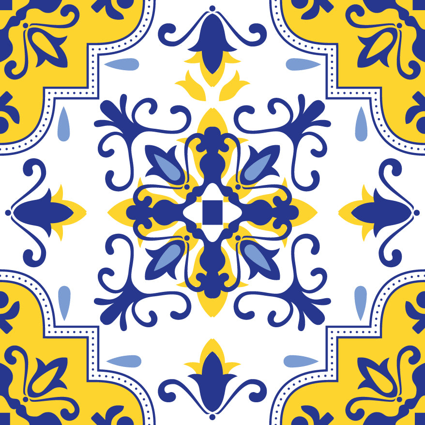 Blue & Yellow Regal Style Peel & Stick Tile Stickers