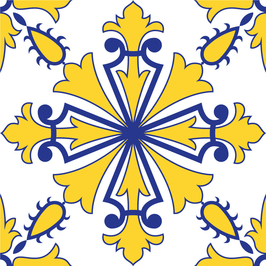 Bright Yellow & Blue Fluted Art Deco Removable Tile Stickers