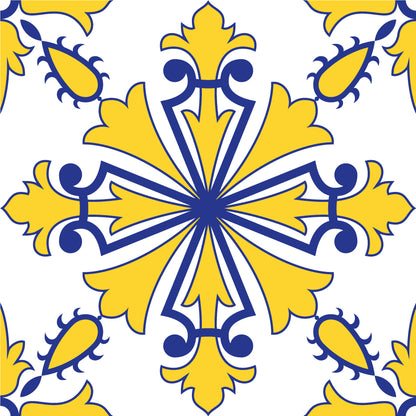 Bright Yellow & Blue Fluted Art Deco Removable Tile Stickers