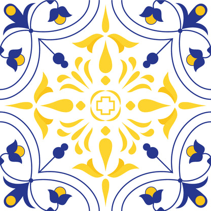 Blue & Yellow Tiny Flower Decorative Floor & Wall Tile Stickers