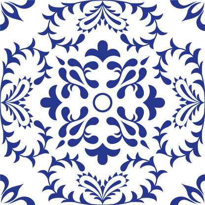 Blue Decorative Flourishing Pattern Removable Tile Stickers