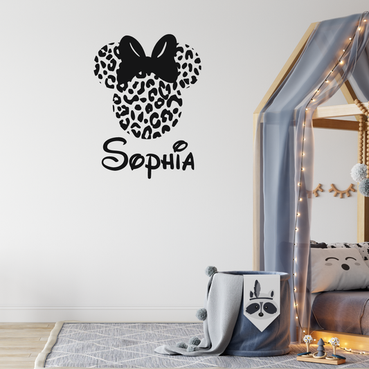 Personalised Name Animal Print Disney Wall Sticker Minnie Mouse