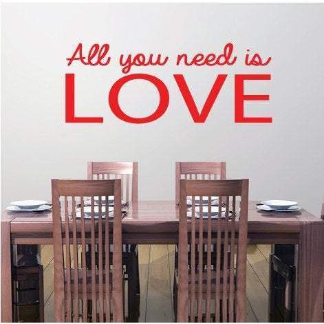 All You Need Is Love Wall Art Sticker Quote - Vinyl Wall Decal Design For Home Decor UK. Mural, Wallpaper, Gift Christmas Gift