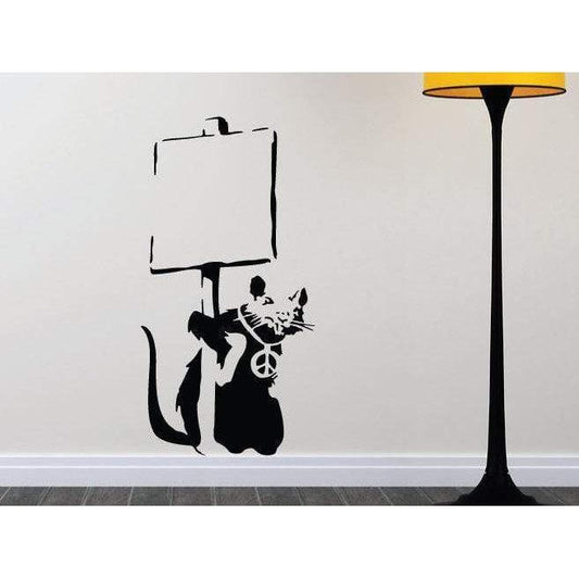 Banksy Wall Art Decal/Wall Sticker - Rat Holding a Sign, Street Art, Home Decor Christmas Gift