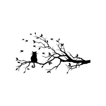 Birds & Cat Tree Wall Sticker Decal, Home Decor, Childrens, Nursery Art, Animal Christmas Gift