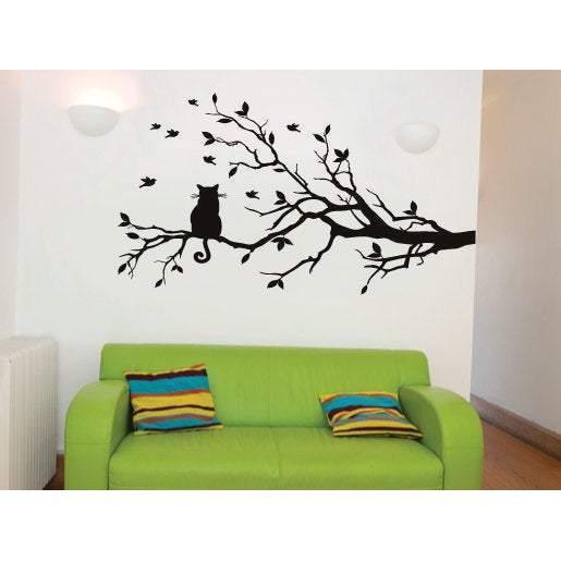 Birds & Cat Tree Wall Sticker Decal, Home Decor, Childrens, Nursery Art, Animal Christmas Gift