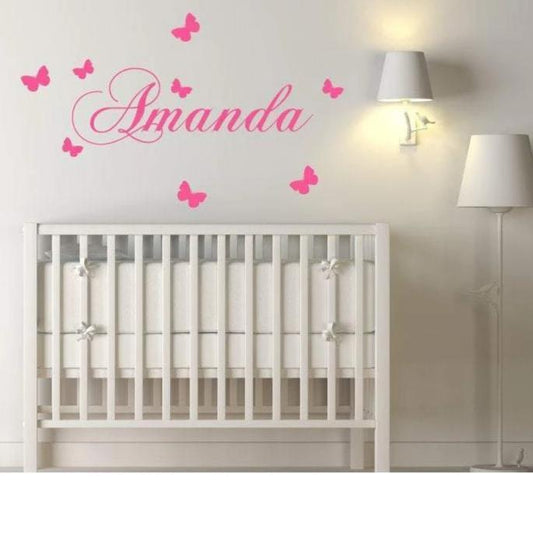 Personalised Girls Name Nursery Wall Decal/Wall Sticker With Butterflies - Custom Wall Art For Girls Bedroom Decor Christmas Gift