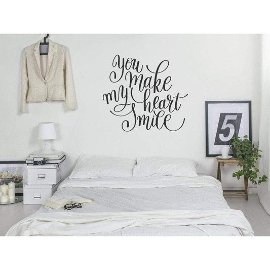 Wall Decal Sticker Quote - You Make My Heart Smile - Love Bedroom Wall Art Quote, Home Decor, Mural, Wallpaper Christmas Gift