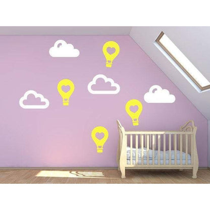Nursery Wall Stickers - Heart Hot Air Balloons & Clouds Wall Decals For Children - Home Decor, Wallpaper, Vinyl Mural Christmas Gift