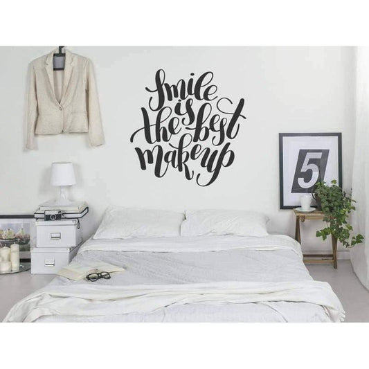 Bedroom Wall Art Decal - Smile Is The Best Makeup - Vinyl Wall Sticker For Home, Wallpaper, Mural, Wall Quote, Motivational, Love