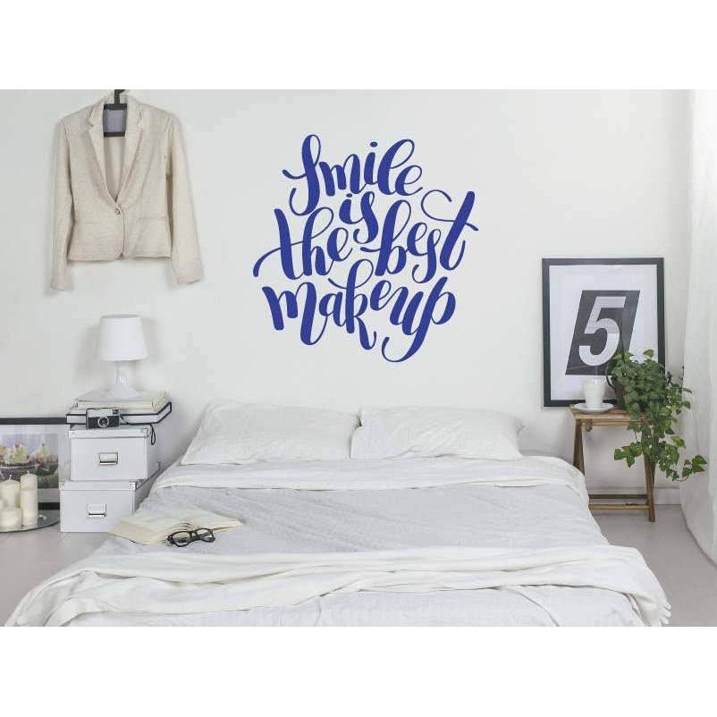 Bedroom Wall Art Decal - Smile Is The Best Makeup - Vinyl Wall Sticker For Home, Wallpaper, Mural, Wall Quote, Motivational, Love