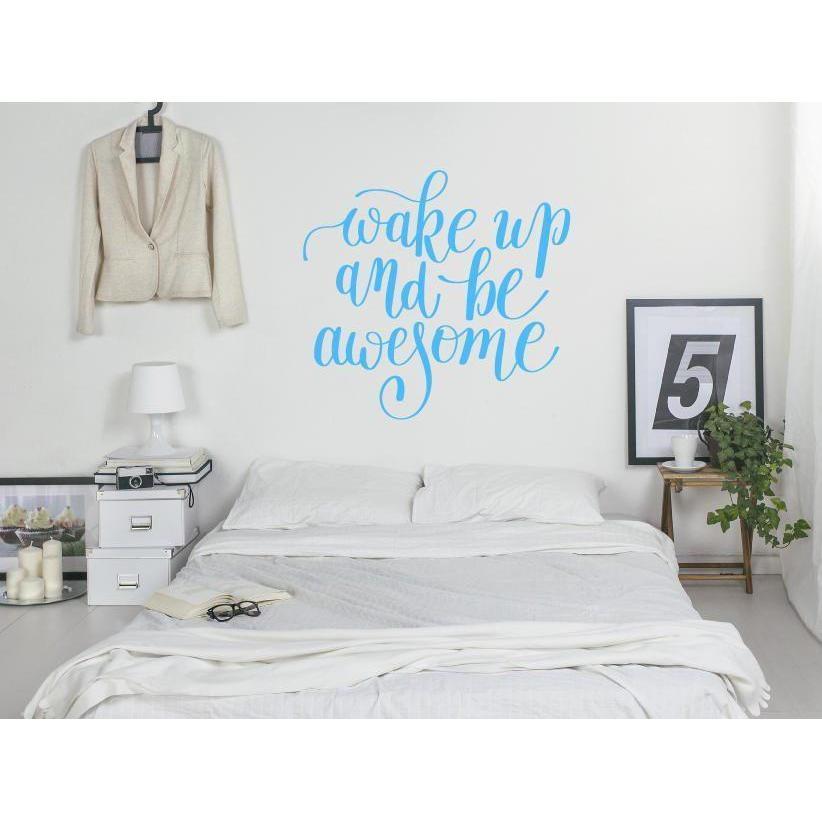 Bedroom Wall Sticker Quote  - Wake Up And Be Awesome - Wall Decal Decor For Home, Wallpaper, Mural, Wall Quote, Motivational Christmas Gift