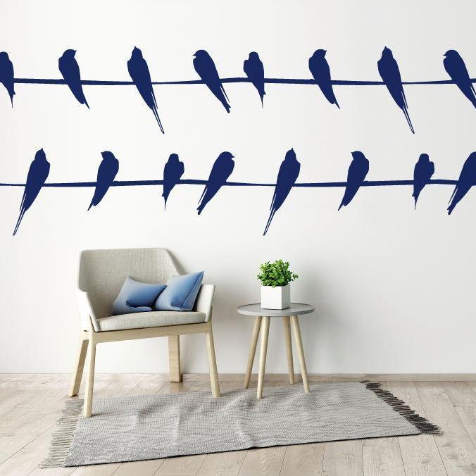 Large Wall Stickers Birds On Phone Wire Line