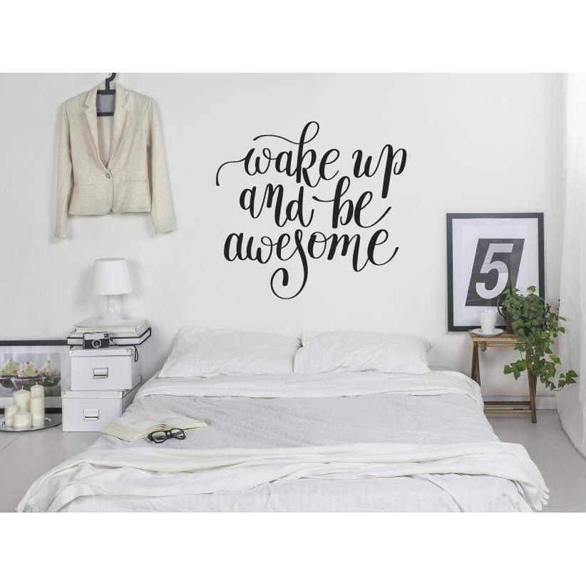 Bedroom Wall Sticker Quote  - Wake Up And Be Awesome - Wall Decal Decor For Home, Wallpaper, Mural, Wall Quote, Motivational Christmas Gift