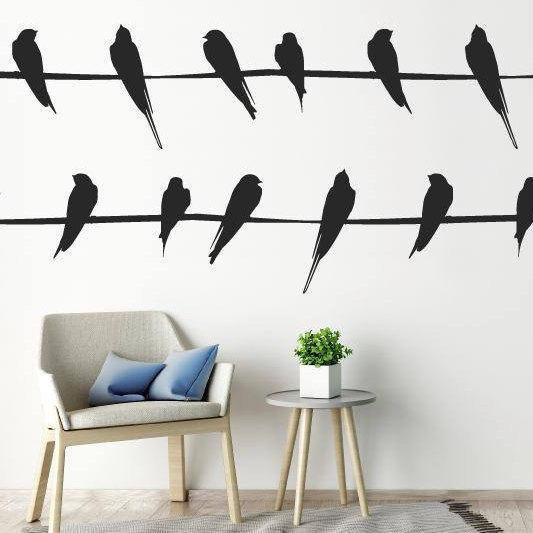 Large Wall Stickers Birds On Phone Wire Line