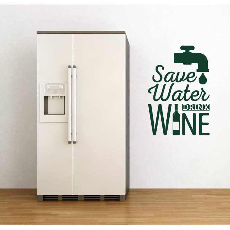 Wall Sticker Quote - Save Water Drink Wine, Kitchen/Home Wall Art Decal, Wall Quote, Mural, Wallpaper, Decor Christmas Gift